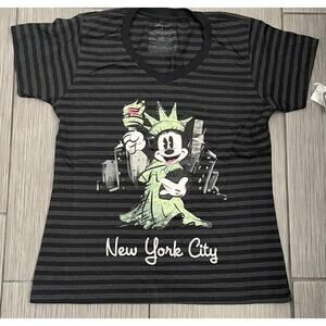 Disney Women’s Minnie Mouse Statue Of Liberty New York City V-Neck Black XL NWT
